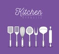 Color background with silhouette set collection kitchen utensils