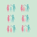Color background with silhouette set pictogram generations couple parents and childrens
