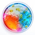 Color Bacteria Culture in a Petri Dish, Microorganisms, Petri Dish and Culture Media with Bacteria