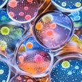 Color Bacteria Culture in a Petri Dish, Microorganisms, Petri Dish and Culture Media with Bacteria