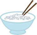 Color badge, blue plate with rice and chopsticks