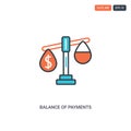 2 color balance of payments concept line vector icon. isolated two colored balance of payments outline icon with blue and red