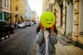 Color balloon in the city outdoor background.