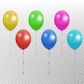 Color balloon vector collection. Party baloon with ribbon and shadov isolated on white background. F