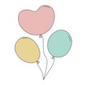 Color balloons in doodle style. Heart shaped balloon. Vector illustration isolated on white Royalty Free Stock Photo