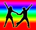 Color Bands Back Dancing Couple 70s