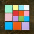 Color bar from paper sticker on wood background in square frame form . Flat design and top view of interface menu concept on desk. Royalty Free Stock Photo