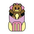 Color bear teddy toy inside backpack style