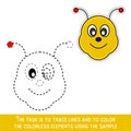 Color Bee Face. Restore dashed lines. Color the picture elements. Page to be color fragments.vector