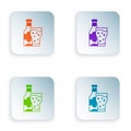 Color Beer bottle and glass icon isolated on white background. Alcohol Drink symbol. Set colorful icons in square Royalty Free Stock Photo