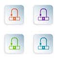 Color Bicycle lock U shaped industrial icon isolated on white background. Set colorful icons in square buttons. Vector Royalty Free Stock Photo