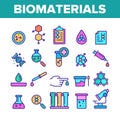 Color Biomaterials, Medical Analysis Vector Linear Icons Set