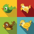 Color birds on background with long shadow Royalty Free Stock Photo