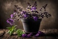 the color black vervain. in a flowerpot vervain Royalty Free Stock Photo