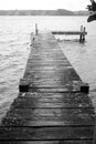 Color Black and white long exposure jetty boat ramp water lake hills landscape