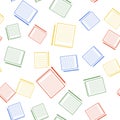 Color Blank notebook and pencil with eraser icon isolated seamless pattern on white background. Vector Royalty Free Stock Photo