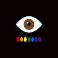 Color blindness. Eye color perception. Seven colors of the rainbow. Vector illustration on a black background Royalty Free Stock Photo