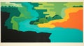 Color-blocking Abstraction: Lagoon Forest River Poster