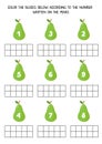 Color the blocks below according to the number on the pears. Math worksheet for kids Royalty Free Stock Photo