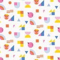 Color blocks kids seamless pattern with bright shapes.