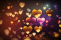 Color Bokeh on a dark background with hearts for use in graphic design. Generative AI Royalty Free Stock Photo