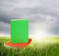 Color Books in grass fields and rainclouds Royalty Free Stock Photo