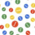 Color Bottle cap with beer word icon isolated seamless pattern on white background. Vector Royalty Free Stock Photo