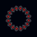 Color bouquet of flowers poppies red and black tones. Circle pattern. Wreath. Can be used as pixel-art frame. eps10