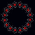 Color bouquet of flowers poppies red and black tones. Circle pattern. Wreath. Can be used as pixel-art frame.