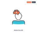 2 color brain failure concept line vector icon. isolated two colored brain failure outline icon with blue and red colors can be