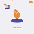 2 color brain failure concept vector icon. isolated two color brain failure vector sign symbol designed with blue and orange