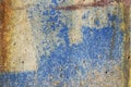 Color bright texture of the destroyed concrete with the appearing rust and blue color in grunge