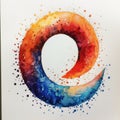 Colorful Watercolor Letter C In Spiral Vortex Style