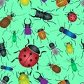 Color bugs and beetles green seamless pattern Royalty Free Stock Photo