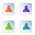 Color Builder icon isolated on white background. Construction worker. Set colorful icons in square buttons. Vector