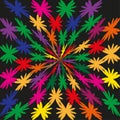 Color burst star. Leaf spike Vector. Rainbow radial art. Black backdrop graphic. Royalty Free Stock Photo