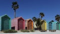 Color cabins at La Mer sand beach in Dubai, United Arab Emirates Royalty Free Stock Photo