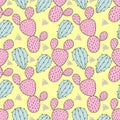 Color cactus seamless pattern, cacti vector illustration. Hand d