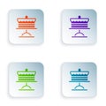 Color Cake on plate icon isolated on white background. Happy Birthday. Set colorful icons in square buttons. Vector
