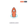 2 color Campaign launch concept line vector icon. isolated two colored Campaign launch outline icon with blue and red colors can