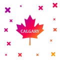 Color Canadian maple leaf with city name Calgary icon isolated on white background. Gradient random dynamic shapes Royalty Free Stock Photo