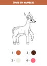 Color cartoon antelope by numbers. Worksheet for kids