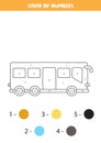 Color cartoon city bus by numbers. Transportation worksheet.