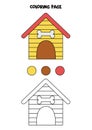 Color cartoon doghouse. Worksheet for preschool kids.
