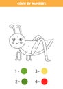 Color cartoon grasshopper by numbers. Worksheet for kids