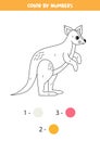 Color cartoon kangaroo by numbers. Worksheet for kids.