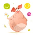 Color character design happy smile cute pig animal