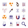 Color chemistry, research and science vector icons