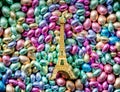 Color Chocolate Easter eggs and Eiffel tower souvenir on it Royalty Free Stock Photo