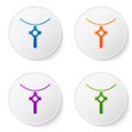 Color Christian cross on chain icon on white background. Church cross. Set icons in circle buttons. Vector